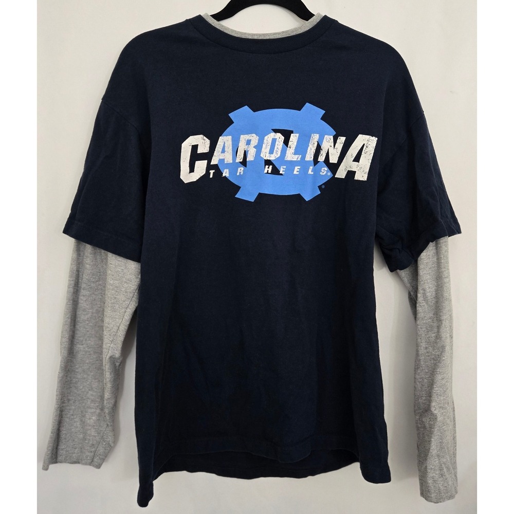Vintage UNC Tar Heels T-Shirt Mens L Layered Long Sleeve‎ Navy Gray Foot Locker